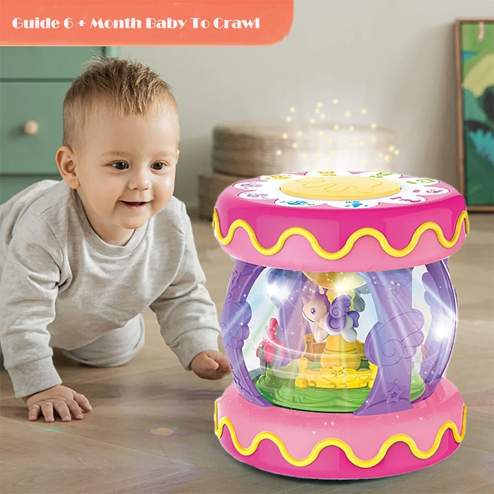 Toys for 1 year old girls, baby toys 6-12 months, rotating light up musical drum toys gift for toddler 1 year old