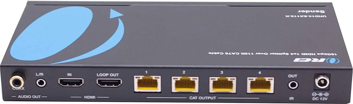 1x4 hdmi extender splitter 4k by orei multiple over single cable cat6/7 4k@60hz 4:4:4 hdcp 2.2 with ir remote edid management - up to 115 ft - loop out - low latency - full support