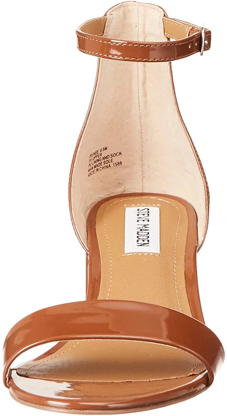 Steve madden womens ireneew wide width dress sandal 6 cognac patent